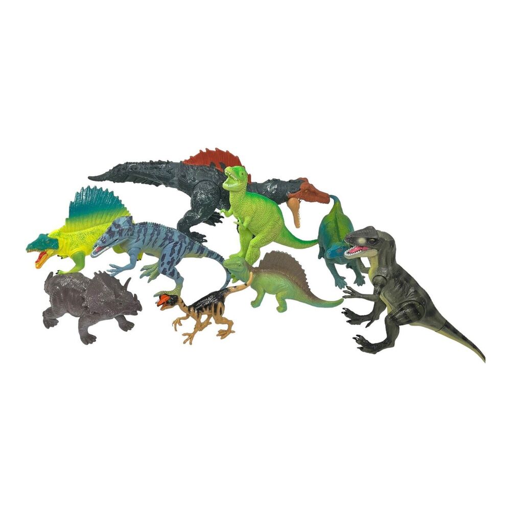 Dinosaur Figure Toy Mix Lot Of 9 Hard Plastic PVC 6”-12” Jurassic Play Dinosaurs
